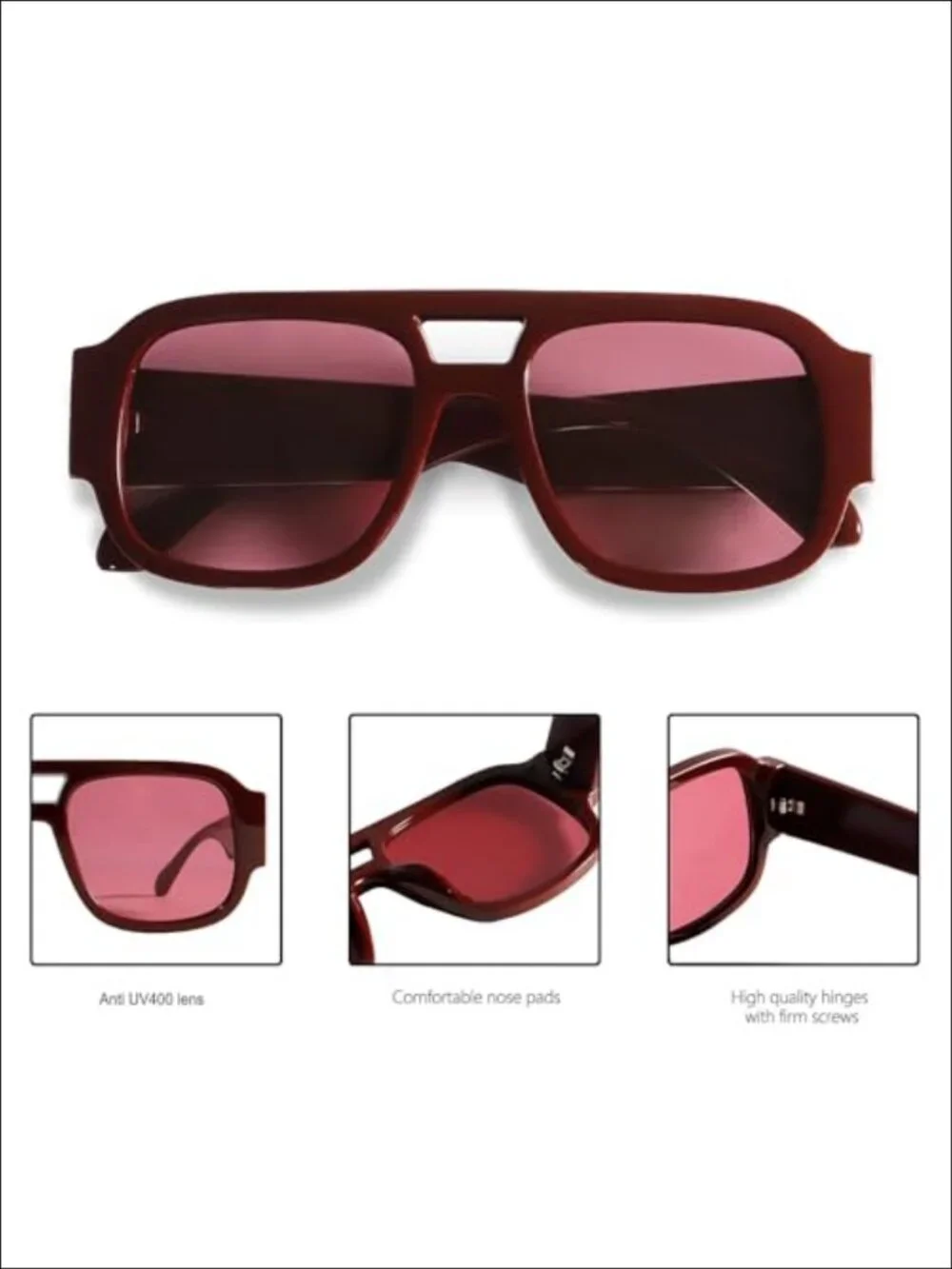 Oversized Retro Aviator Sunglasses Square Double Bridge UV400 Unisex